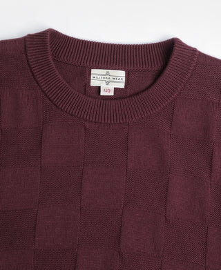 neckline detail of Lot 927 Retro Checker Knit Cotton Crewneck T-Shirt - Purple