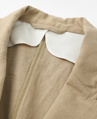 neckline detail of Textured Linen-Cotton Sack Jacket – Khaki