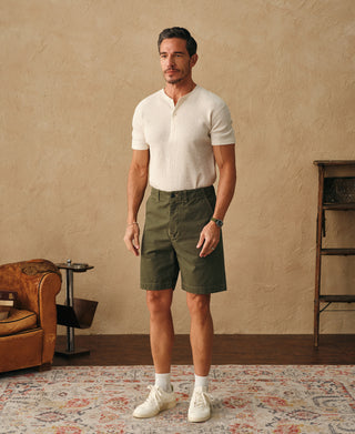 overview of 1930s Washed Officer Chino Shorts in Olive