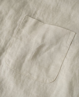 pocket detail of 1950s Italian Collar Linen Short Sleeve Shirt - Beige