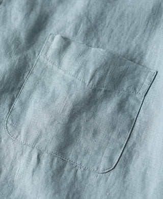 pocket detail of 1950s Italian Collar Linen Short Sleeve Shirt - Light Blue