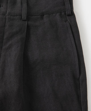 pocket detail of Textured Linen-Cotton Trousers – Black