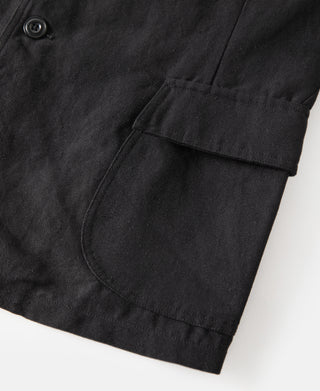 pocket detail of Textured Linen-Cotton Sack Jacket – Black