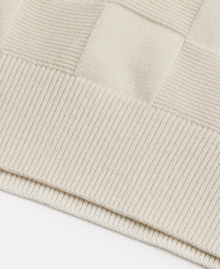 ribbed hem detail of Lot 927 Retro Checker Knit Cotton Crewneck T-Shirt - Ivory