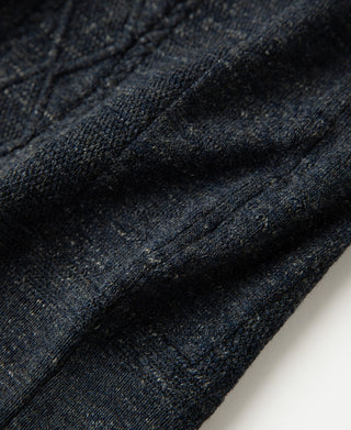 seam detail of Jacquard Melange Yarn Polo Shirt in Navy