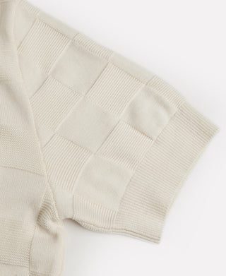 shoulder detail of Lot 927 Retro Checker Knit Cotton Crewneck T-Shirt - Ivory