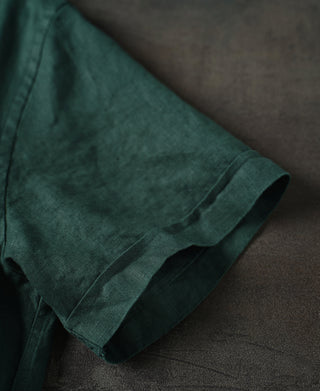 sleeve detail of 1950s Italian Collar Linen Short Sleeve Shirt - Dark Green