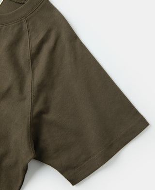 sleeve detail of Dark Olive Heavyweight Plain Raglan Short Sleeve T-Shirt