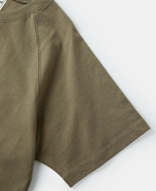 sleeve detail of Khaki Heavyweight Plain Raglan Short Sleeve T-Shirt