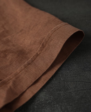 sleeve detail of 1950s Italian Collar Linen Short Sleeve Shirt - Brown