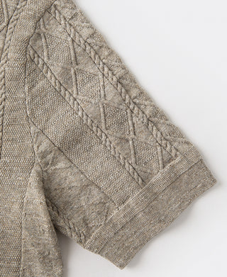 sleeve detail of Jacquard Melange Yarn Polo Shirt in Oats