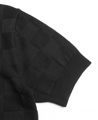 sleeve detail of Lot 927 Retro Checker Knit Cotton Crewneck T-Shirt - Black