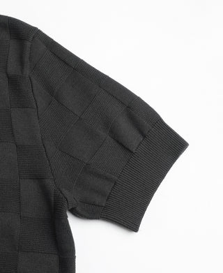 sleeve detail of Lot 927 Retro Checker Knit Cotton Crewneck T-Shirt - Dark Gray