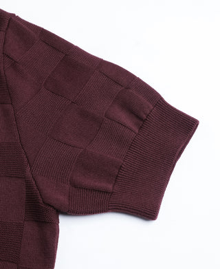 sleeve detail of Lot 927 Retro Checker Knit Cotton Crewneck T-Shirt - Purple