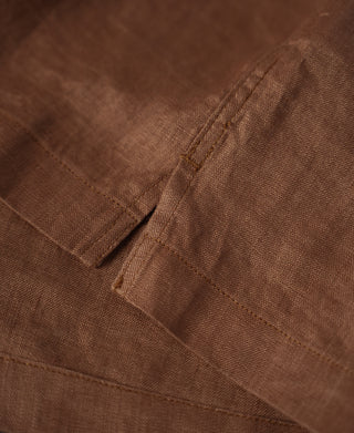 stitching detail of 1950s Italian Collar Linen Short Sleeve Shirt - Brown