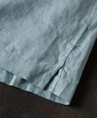 stitching detail of 1950s Italian Collar Linen Short Sleeve Shirt - Light Blue