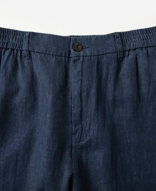 waist detail of Indigo Tapered Hemp-Cotton Blend Pants