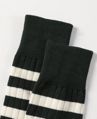 Retro Striped Cotton Socks - Green/White