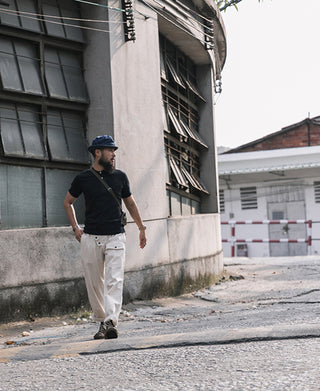 lifestyle shot of Black Short Sleeve Henley T-Shirt