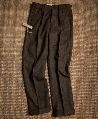 British Retro Brown Tweed Double Pleated Trousers