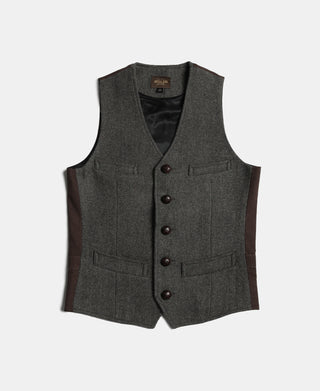 Grayish-Green Herringbone Tweed Vest