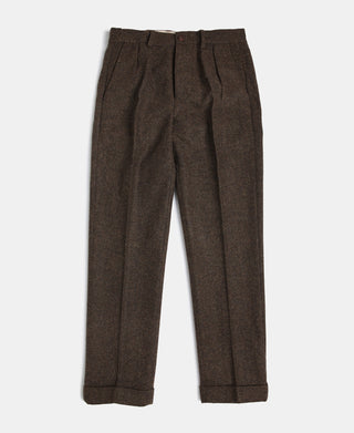 British Retro Brown Tweed Double Pleated Trousers