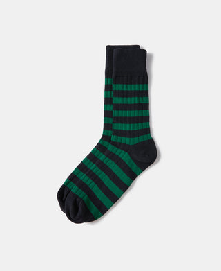 Retro Striped Cotton Socks - Black/Green