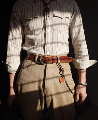 Horseshoe Buckle Leather Belt - Brown