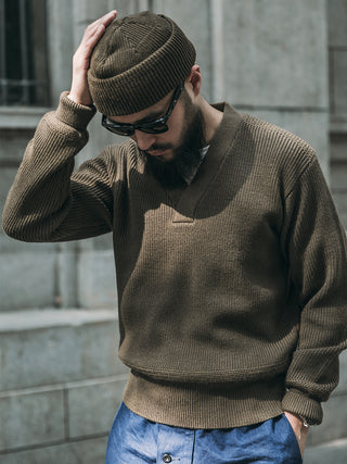 USAAF Type A-1 V-neck Mechanics Sweater - Olive