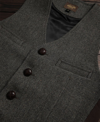 Grayish-Green Herringbone Tweed Vest