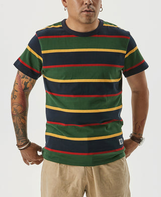 9.8 oz IVY Style Striped T-Shirt - Navy/Green