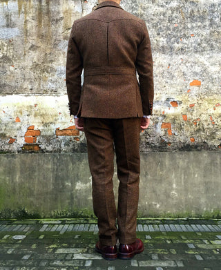 British Retro Brown Tweed Double Pleated Trousers