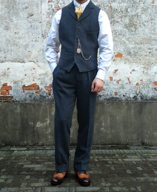 1930s American Style Herringbone Navy Tweed Trousers