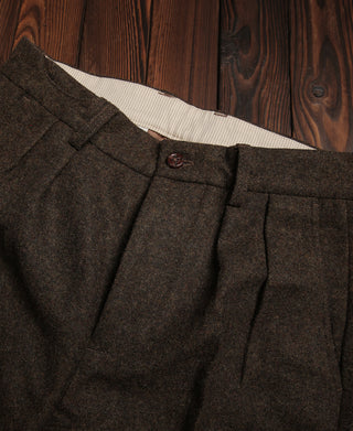 British Retro Brown Tweed Double Pleated Trousers