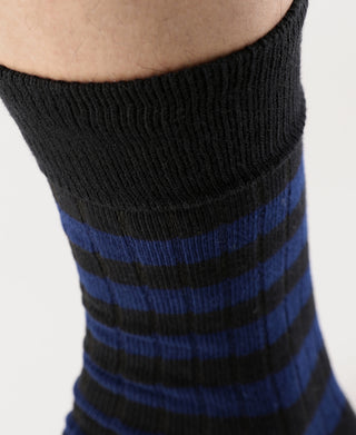 Retro Striped Cotton Socks - Black/Blue