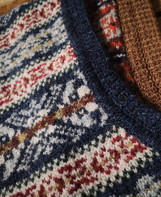 Shetland Wool Fair Isle Sweater Vest - Navy