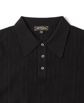 Retro Knitted Jacquard Polo Shirt - Black